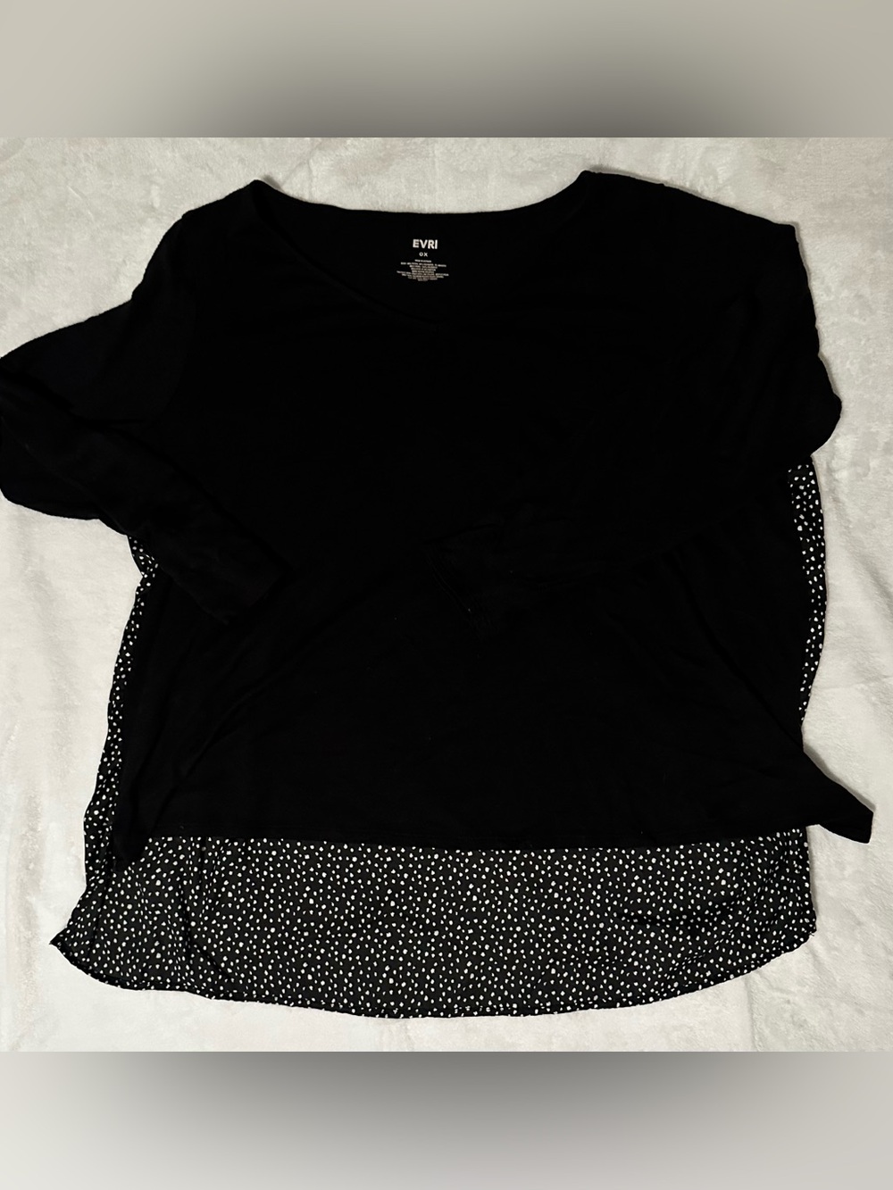 0X EVRI Black Layered V-Neck Polka Dot Back Top